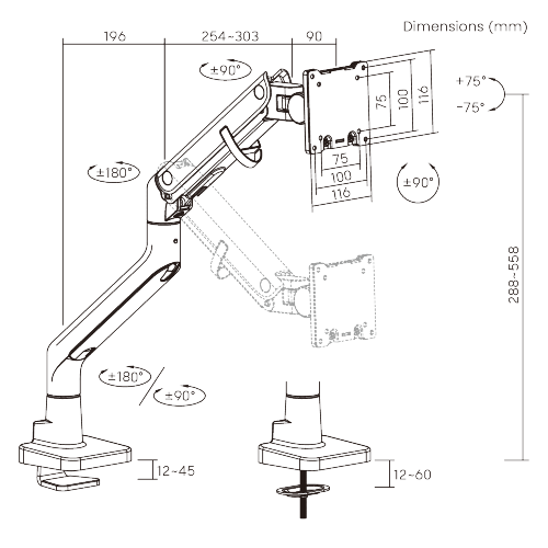 BoldGrip Heavy-Duty Gas Spring Monitor Arm LDT98-C012 Supports monitors up to 57" in size or weighing up to 27kg (59.4 lbs) from china(chinese)