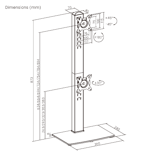Dual-Screen Vertical Lift Monitor Mount with US Standard Power Strip LDT125N-T02V For Most 17”-34” Screens from china(chinese)