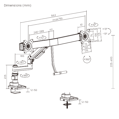 Fabulous Pole-Mounted Gas Spring Dual Monitor Arm LDT69-C022P Fits two 17’’~32’’ monitors from china(chinese)