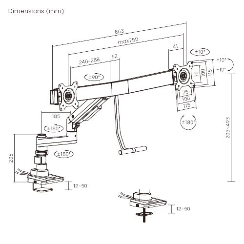 Fabulous Pole-Mounted Gas Spring Dual Monitor Arm With USB-A/USB-C Ports LDT69-C022UCP Fits two 17’’~32’’ monitors from china(chinese)