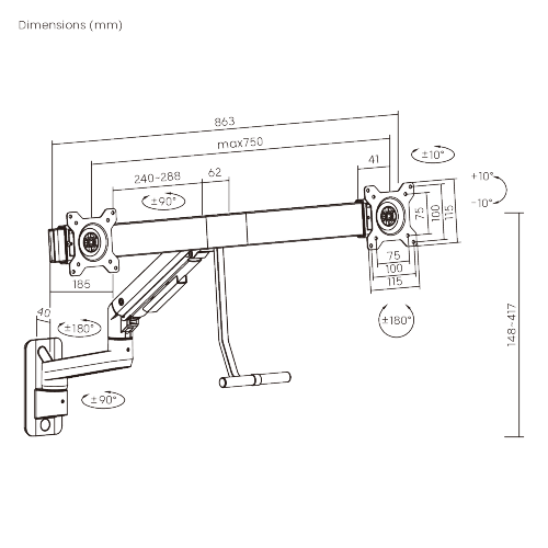 Fabulous Wall-Mounted Gas Spring Dual Monitor Arm LDA69-2112 Fits two 17’’~32’’ monitors  from china(chinese)