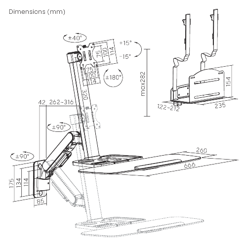 Single-Screen Floating Gas Spring Wall-Mounted Sit-Stand Workstation with CPU Holder DWS39-W01 Adjust with Ease, Work with Comfort. from china(chinese)