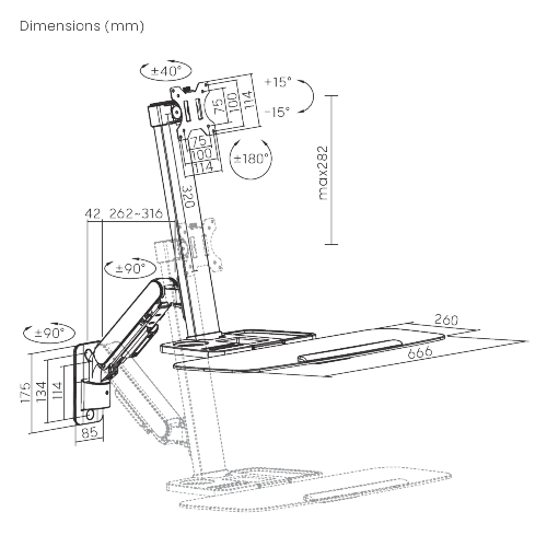Single-Screen Floating Gas Spring Wall-Mounted Sit-Stand Workstation DWS39-W01-P01 Adjust with Ease, Work with Comfort. from china(chinese)