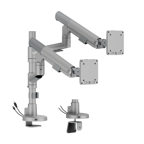 SlimBrace Dual-Screen Heavy-Duty Pole-Mounted Gas Spring Monitor Arm with USB-A & USB-C Ports LDT102-C024UCP Balances elegance and strength. from china(chinese)