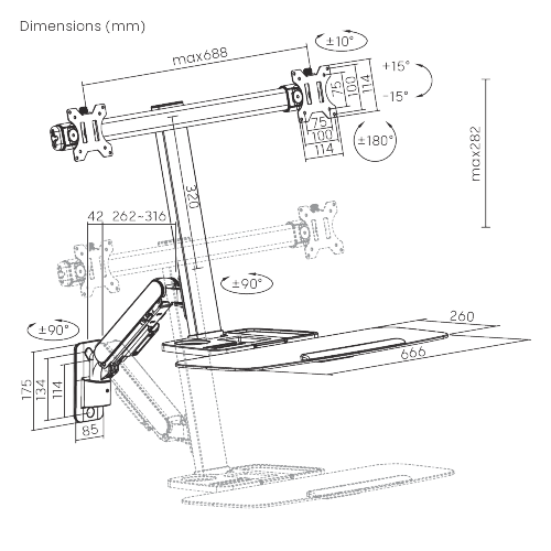 Dual-Screen Floating Gas Spring Wall-Mounted Sit-Stand Workstation DWS39-W02-P01 Adjust with Ease, Work with Comfort. from china(chinese)