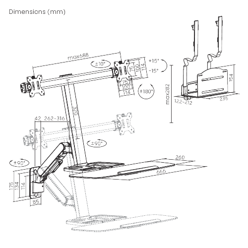 Dual-Screen Floating Gas Spring Wall-Mounted Sit-Stand Workstation with CPU Holder DWS39-W02 Adjust with Ease, Work with Comfort. from china(chinese)