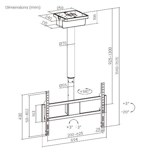 Motorized Swivel TV Ceiling Mount with Stepless Height Adjustment PLB-M0946LS For most 37”~86” TVs from china(chinese)