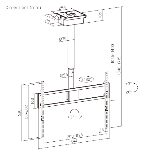 Motorized Swivel TV Ceiling Mount with Stepless Height Adjustment PLB-M0968LS For most 50”~100” TVs from china(chinese)