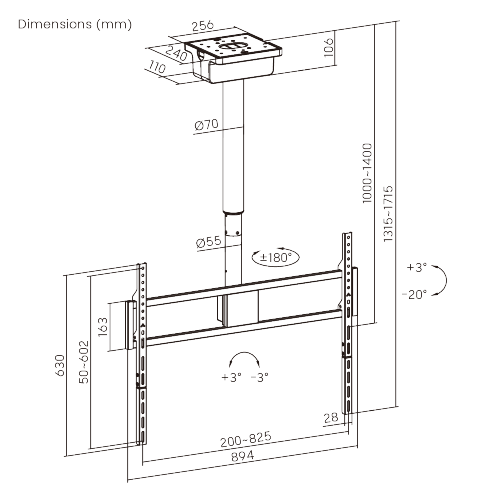 Motorized Swivel TV Ceiling Mount with Mechanical Height Adjustment PLB-M0968S For most 50”~100” TVs from china(chinese)