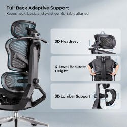 Ergonomic Office Chair with Adjustable Headrest, Backrest, Lumbar Support, Seat Depth & 4D Armrests