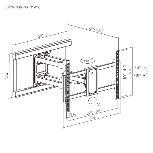 Wide-Stud Heavy-Duty Full-Motion TV Wall Mount with Lateral Shift Wall Plate LPA99-466A Easier Centering for Off-Center Studs from china(chinese)