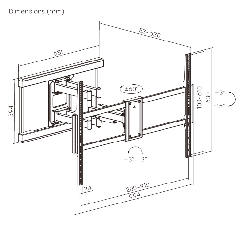 Wide-Stud Heavy-Duty Full-Motion TV Wall Mount with Lateral Shift Wall Plate LPA99-696A Easier Centering for Off-Center Studs from china(chinese)