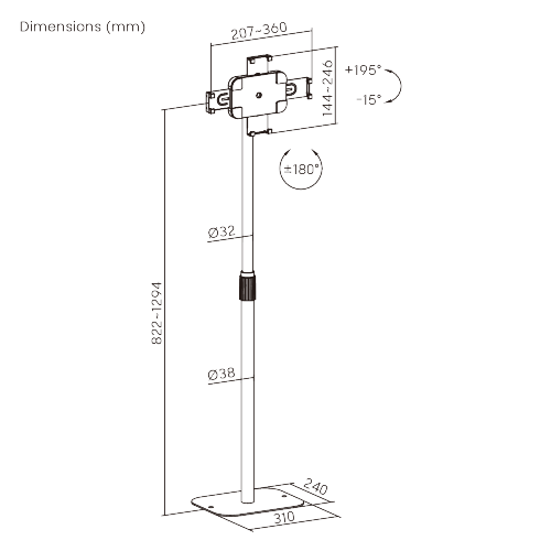 MaxFit Anti-Theft Floor Tablet Mount PAD41-01 Ready for tablets up to 14.6" from china(chinese)