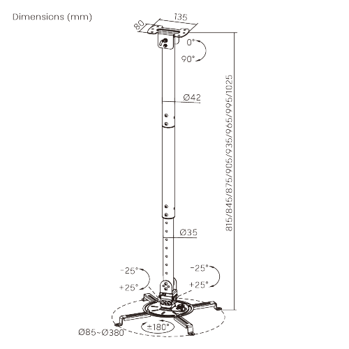 3-Section Cost-Effective Projector Ceiling Mount  PRB26-03 Strong Support up to 25kg/55lbs from china(chinese)
