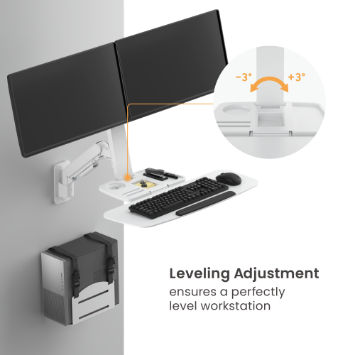 Dual-Screen Floating Gas Spring Wall-Mounted Sit-Stand Workstation with CPU Holder DWS39-W02 Adjust with Ease, Work with Comfort. from china(chinese)