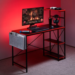 Rectangle Gaming Desk with Storage Shelves & Bag