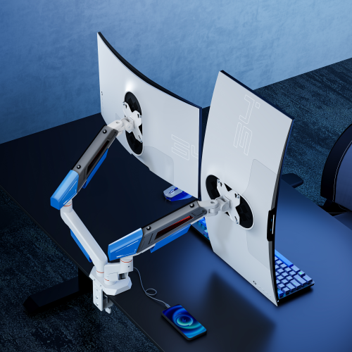 Economy Armored Dual-Screen Mechanical Spring Monitor Arm with USB-A & USB-C Ports LDT114-C024UC In stylish appearance to fuel the vibe. from china(chinese)