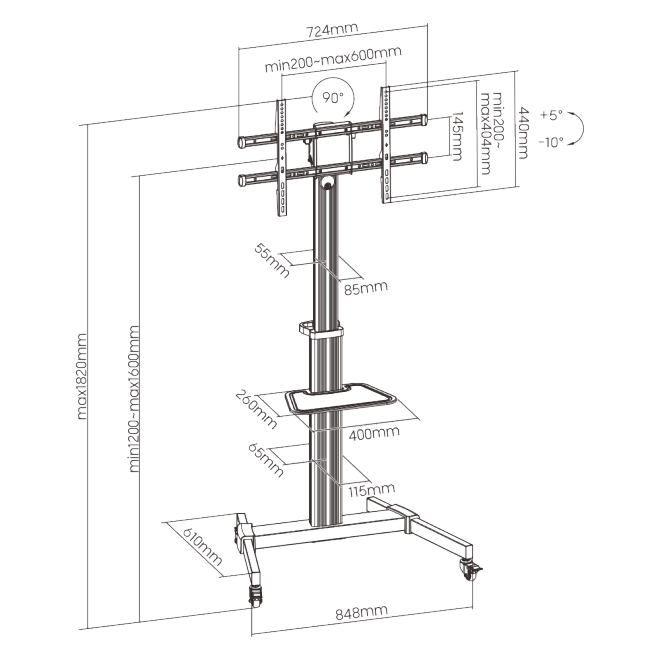 Cost-Effective Aluminum TV Cart FS44-46TW Cost less, win more! from china(chinese)
