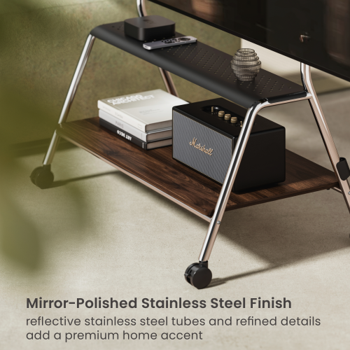 Heavy-Duty Polished Stainless Steel TV Cart (for 55"-95" TVs) MP0512-01 with 1 Curved Metal Shelf + 1 Walnut-Finish Storage Shelf from china(chinese)