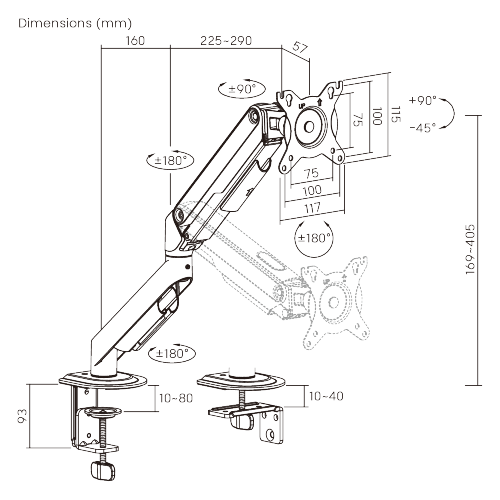 Economy Mechanical Spring Monitor Arm LDT112-C012NE Aluminum lower arm for a refined look and dependable support from china(chinese)