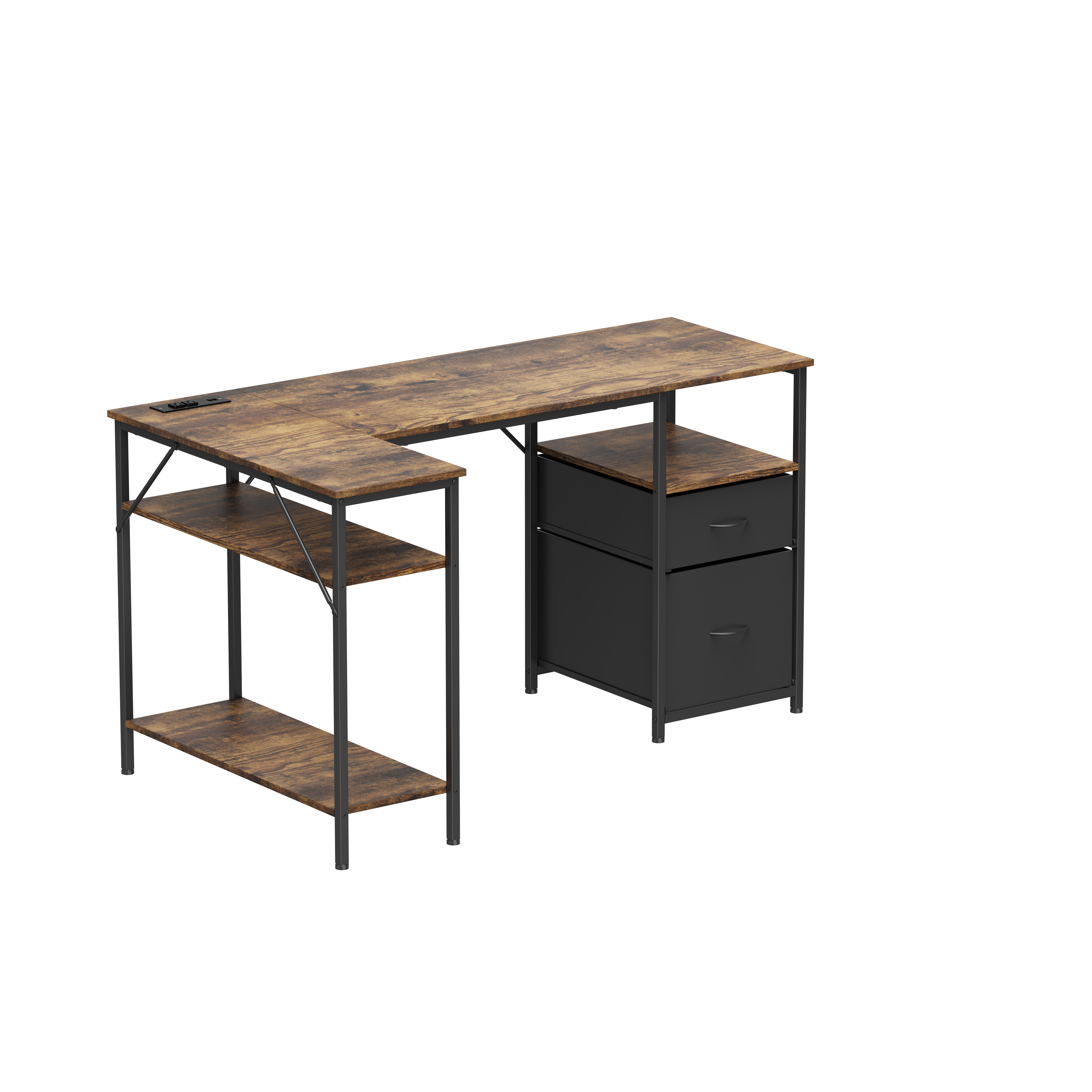 NEW ERA Fully-Equipped L-Shaped Gaming Desk with US Power Outlets